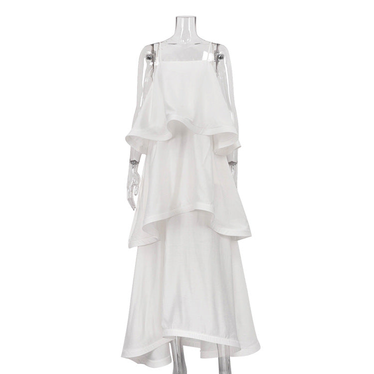 French Style Sleeveless Satin Midi Dress with Relaxed Fit