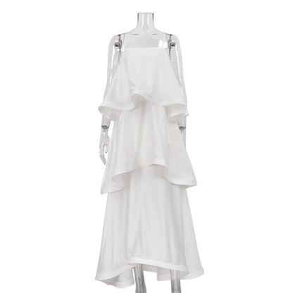 French Style Sleeveless Satin Midi Dress with Relaxed Fit