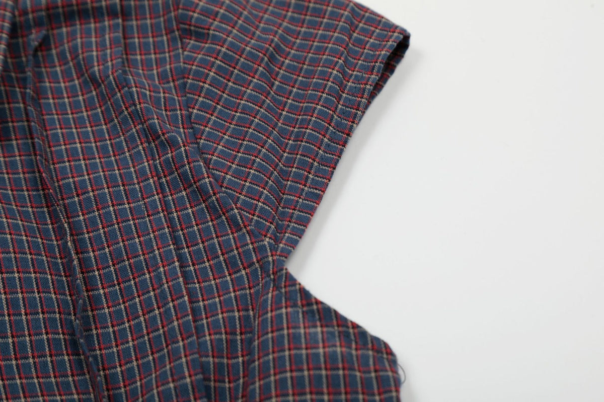 Vintage Lapel Collar Plaid Short Sleeve Top
