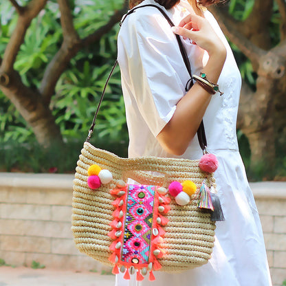 Summer Straw Bag Woven Tassel Fresh Travel Beach Holiday Portable Shoulder Messenger Bag