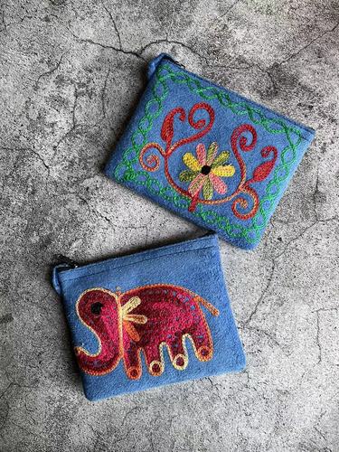 Nepali Hand-Embroidered Suede Ethnic Style Mini Coin Purse Pocket Card Bag Short Fabric Coin Bag