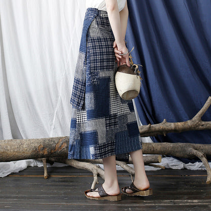 Original Retro Women'S Half Length Skirt, Summer Mid Length Cotton And Linen Irregular Long Skirt