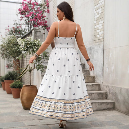 Floral Print A-Line Dress Sleeveless V-Neck Elegant Casual Dress
