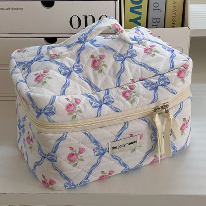 Bow Print Soft Portable Sweet Make Up Bag
