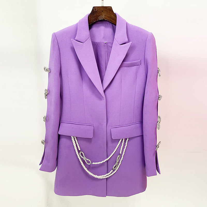 Elegant Hollow Butterfly Knot Pearl Suit Dress