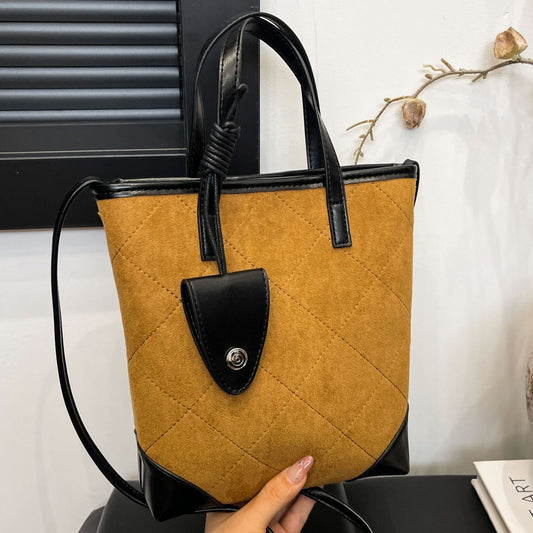 Retro Matte Handbag Chic Quilted Bucket Bag