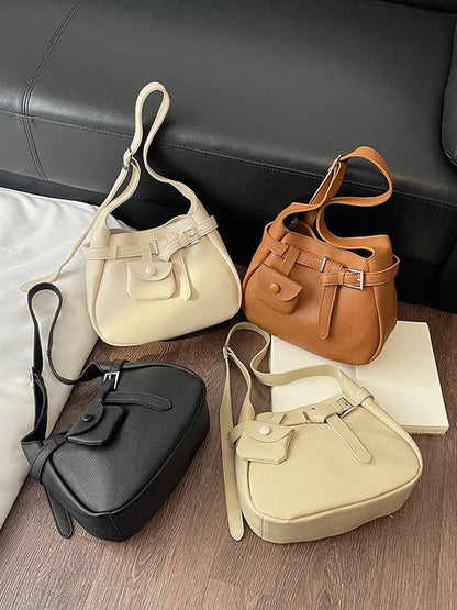 Trendy Shoulder Bag with Litchi Texture and Decorative Strap