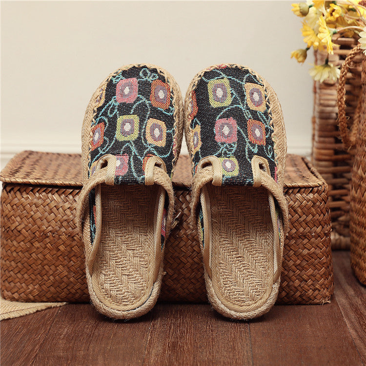 Cloth Shoes Linen Big Head Slippers Flat Heels Cotton Low Top Women'S Slippers Shoes