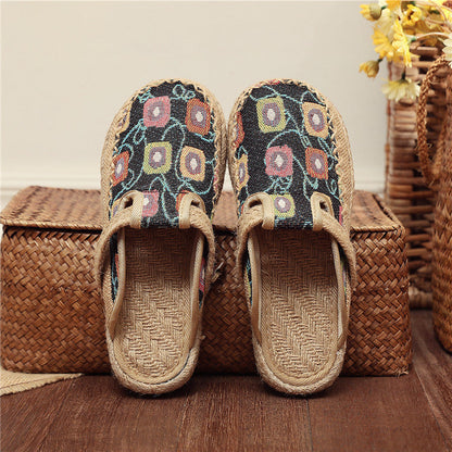 Cloth Shoes Linen Big Head Slippers Flat Heels Cotton Low Top Women'S Slippers Shoes