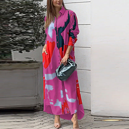 Women'S Clothing On The New Fashion Casual Printing Loose Split Shirt Dress