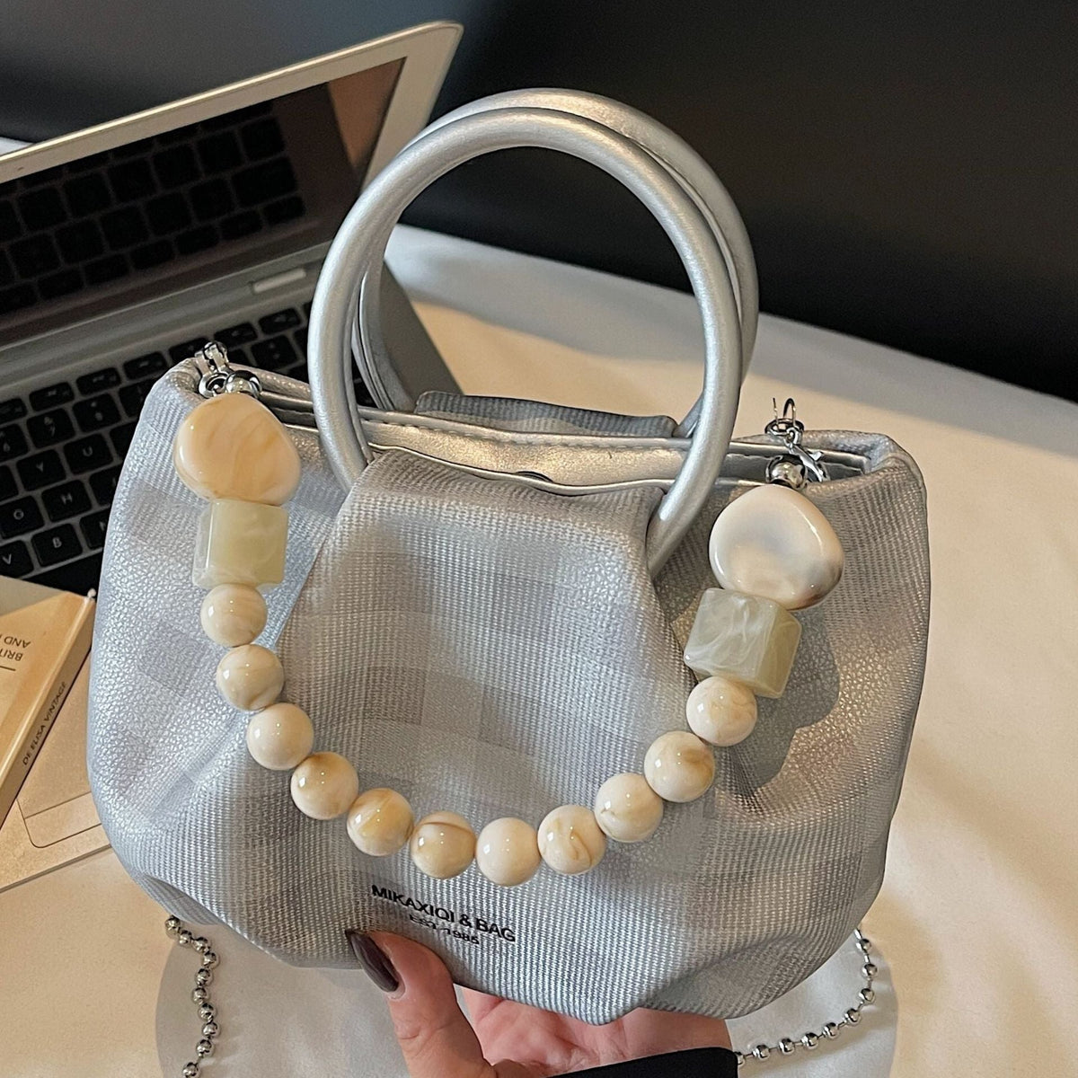 Trendy Checkered Bucket Bag Stylish Crossbody Tote