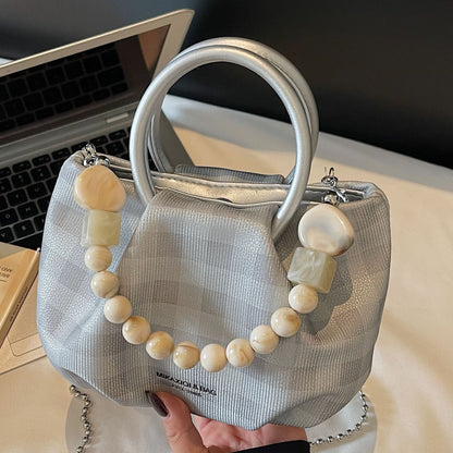 Trendy Checkered Bucket Bag Stylish Crossbody Tote