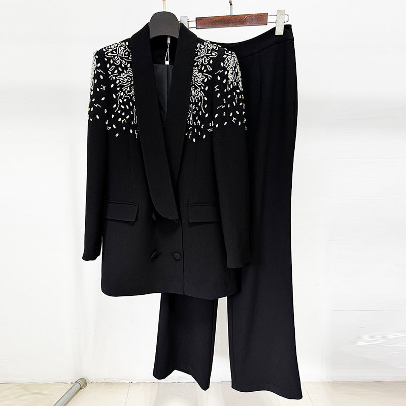 Luxury Beaded Blazer And Trousers Set Elegant Street Style