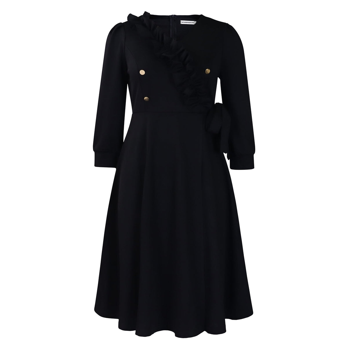 V-Neck Pleated High Waist A-Line Dress