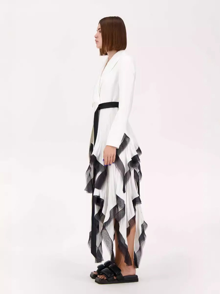 Asymmetrical Ruffle Hem Long Dress Elegant Casual Coat