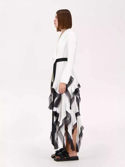 Asymmetrical Ruffle Hem Long Dress Elegant Casual Coat