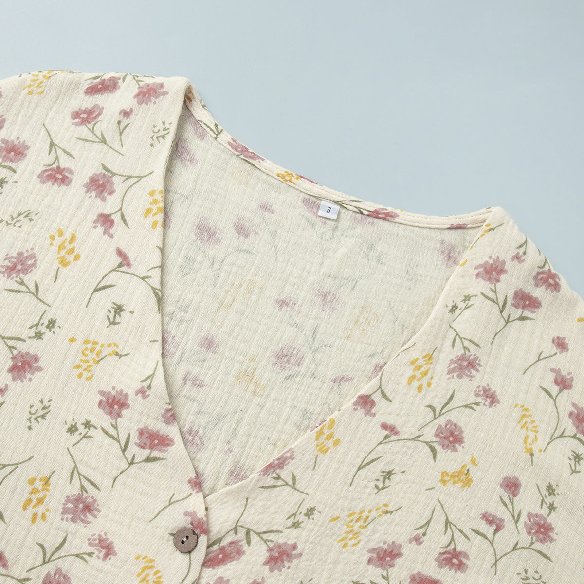 Floral Print V-Neck Button Up Pajamas Set