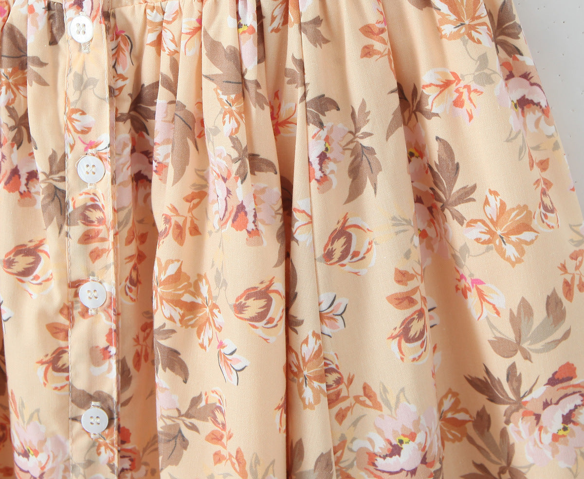 Elegant Square Neck Flower Print Maxi Dresses