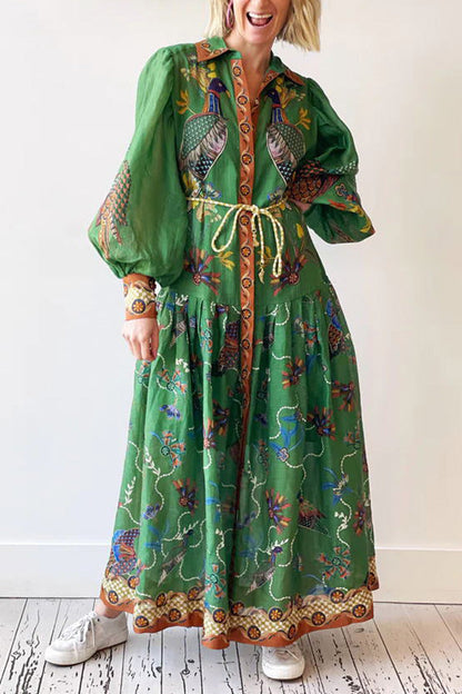 New Autumn Printed Cardigan With Large Swing And Long Sleeved Dress For Women