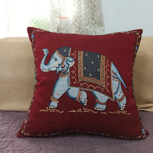 Double Side Embroidered Elephant Cotton Linen Pillowcase Sofa Back, Bedside Cushion Cover