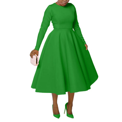 Elegant Solid Color A-Line Dress With Long Sleeves