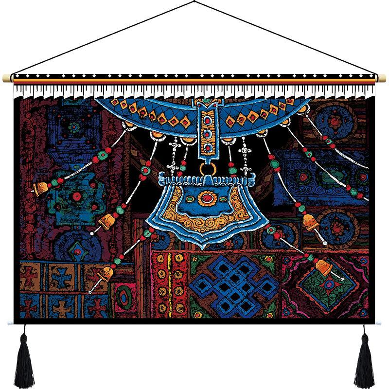 Customized Tibetan Fabric Tapestry Tibet Hanging Cloth Homestay Decoration Hotel Restaurant Living Room Bedroom Bedside Cloth Painting Tapestry