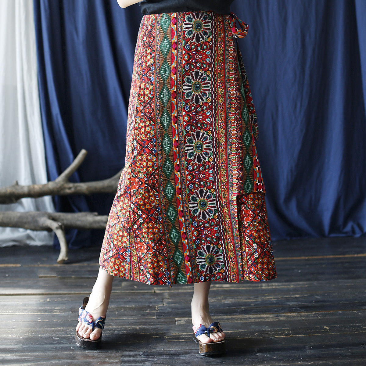 Original Retro Women'S Half Length Skirt, Summer Mid Length Cotton And Linen Irregular Long Skirt