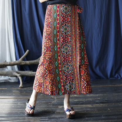 Original Retro Women'S Half Length Skirt, Summer Mid Length Cotton And Linen Irregular Long Skirt