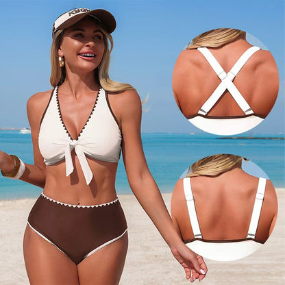 Chic Women'S Bikini Set Solid Color Quick-Dry Swimsuit