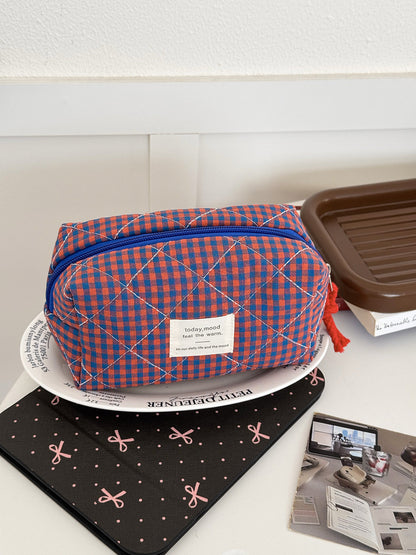 Color Block Plaid Makeup Bag Stylish Quilted Storage Organizer