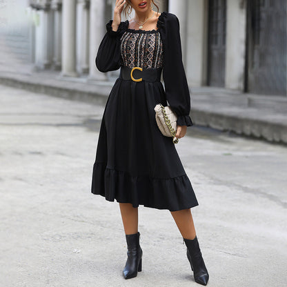New Style Of Elegant Square Neck Design With A Sense Of Waist Closure Dress