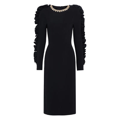 Ruffle Detail Long Sleeve Dress Stylish Casual