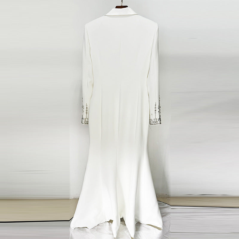 Elegant Long Mermaid Dress with Suit Collar