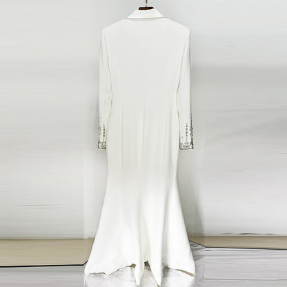 Elegant Long Mermaid Dress with Suit Collar