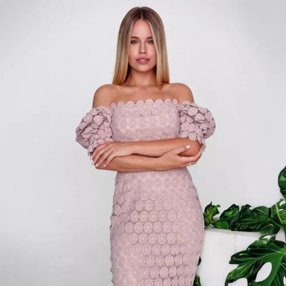 Chic Lace Midi Dress V-Neck Comfortable Office Style