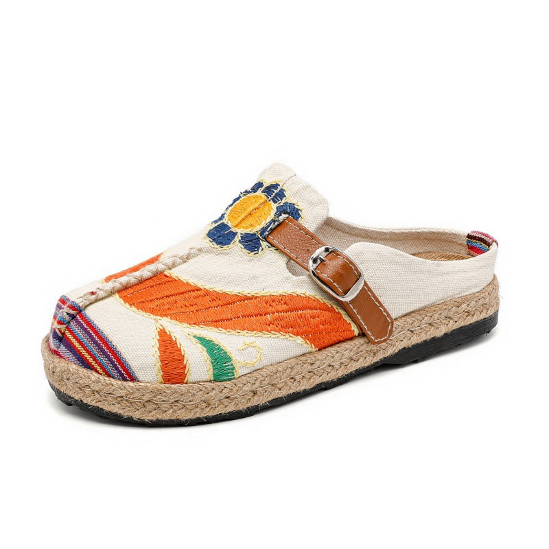 New Embroidered Cloth Shoes Flat-Bottomed Casual Fabric Slippers Cloth Shoes Casual Bag Head Cloth Shoes Women