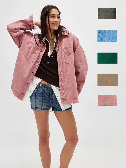 Casual Pocket Side-Slit Denim Jacket for Women