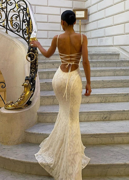 Satin Maxi Dress With Lace Back And Open Design