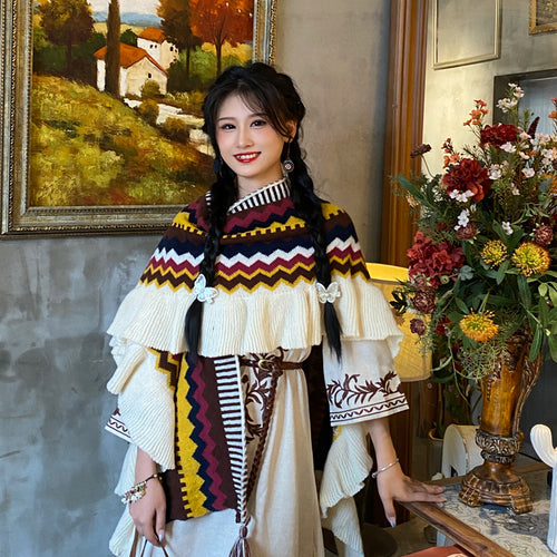 Bohemian Vintage Wear Photo Shawl Women'S Outer With Ethnic Style Vacation Tassel Plus Thick Warm Cape Cape
