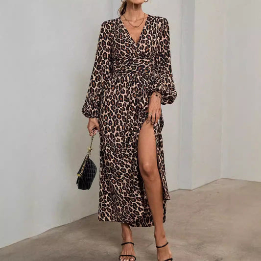 Autumn And Winter New Women'S Lantern Sleeves With High Split Ends Dress