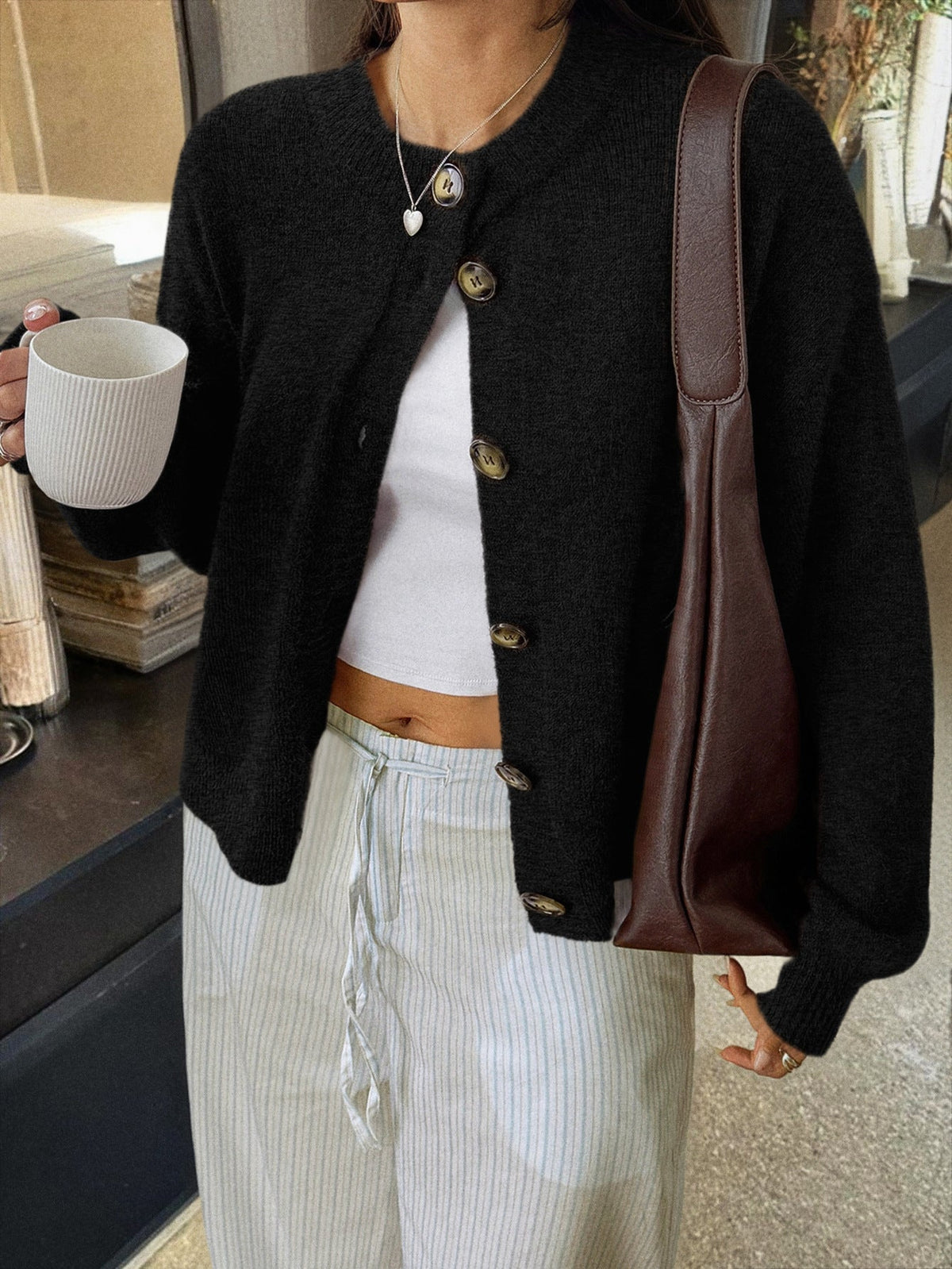 Casual Button-Up Long Sleeve Cardigan Sweater