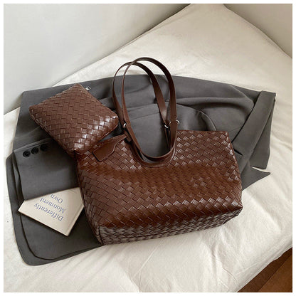 Woven Tote Bag Vintage Style Large Capacity Shoulder Bag