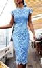 Elegant Lace Midi Dress With Round Neck Short Sleeves
