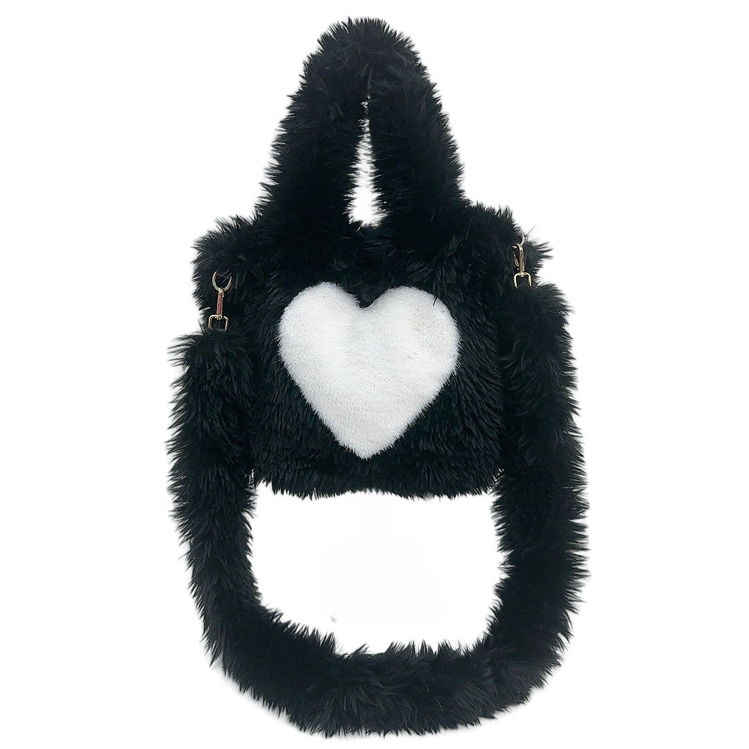 Large Capacity Fuzzy Heart Tote Shoulder Bag