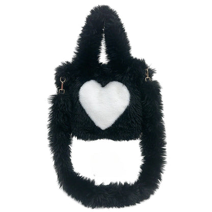 Large Capacity Fuzzy Heart Tote Shoulder Bag