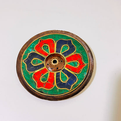 Nepal Tibetan Incense Insert Shiva'S Eye Gilt Gray Pottery Om Buzz Word Round Square Seat Handmade Six Character Mantra Incense Burner