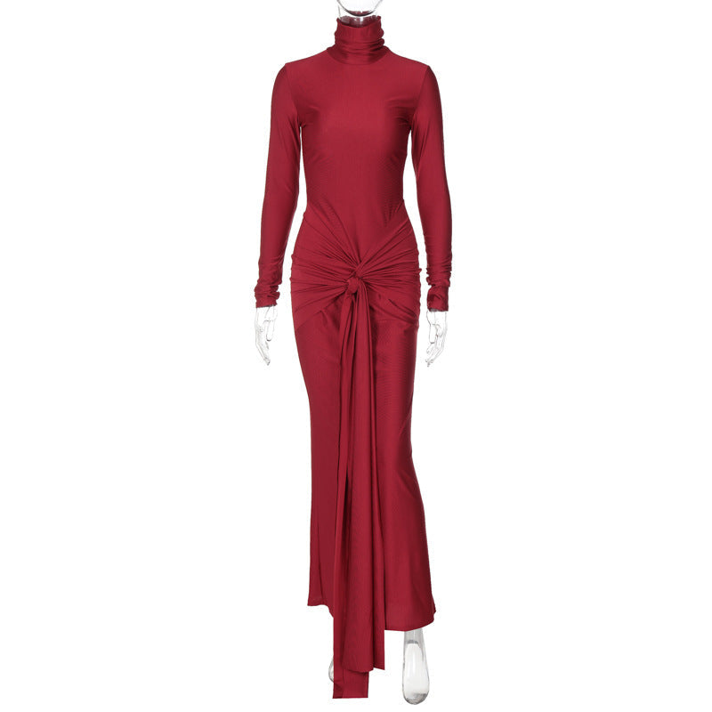 Elegant High Neck Long Sleeve Bodycon Dress