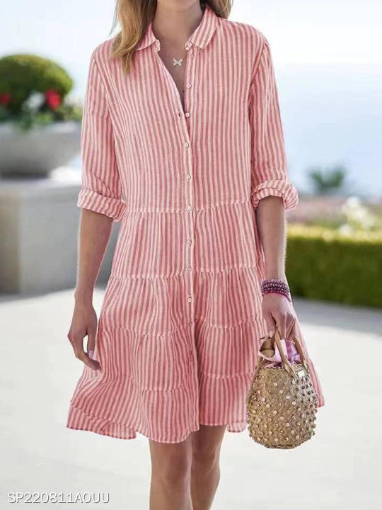 Women'S Clothing Autumn Long Sleeve Women'S Striped Shirt Dress
