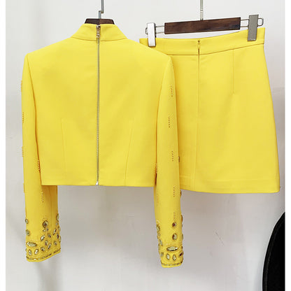 French Romantic Short Sleeve Jacket And Skirt Set