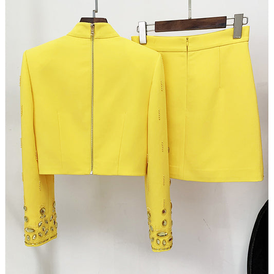French Romantic Short Sleeve Jacket And Skirt Set